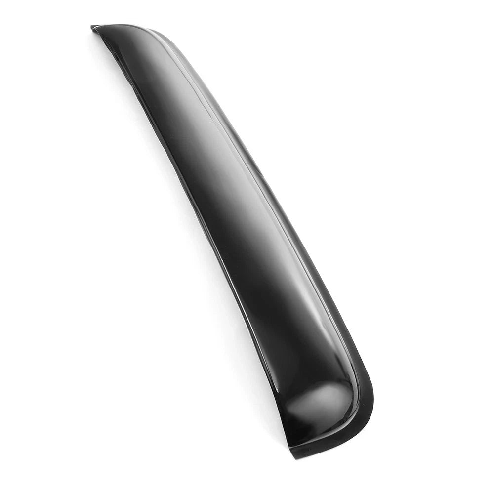 Close-up side view of dark smoke acrylic sunroof visor wind deflector