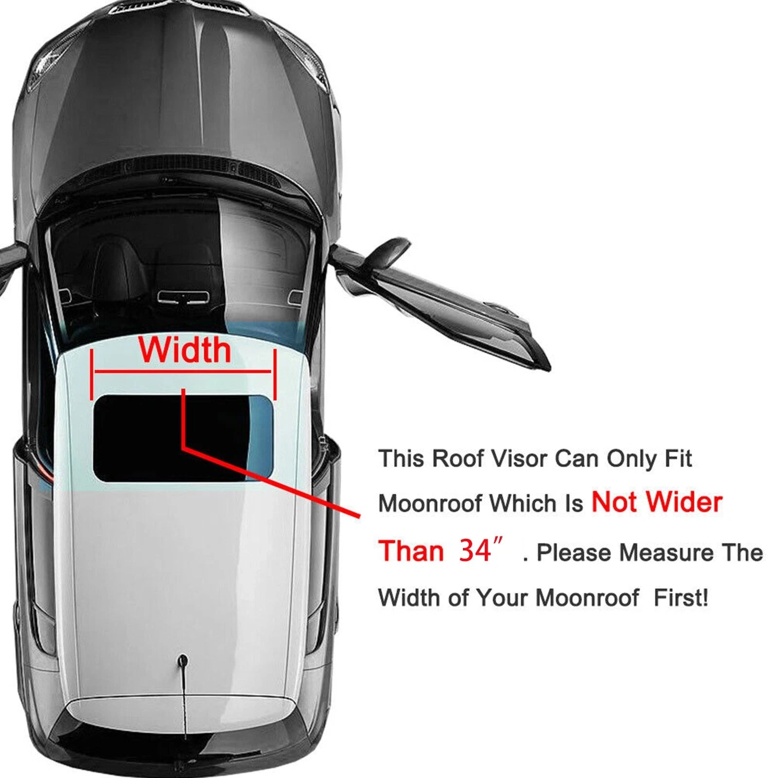 Sunroof wind deflector fitment guide showing roof opening width measurement before installation