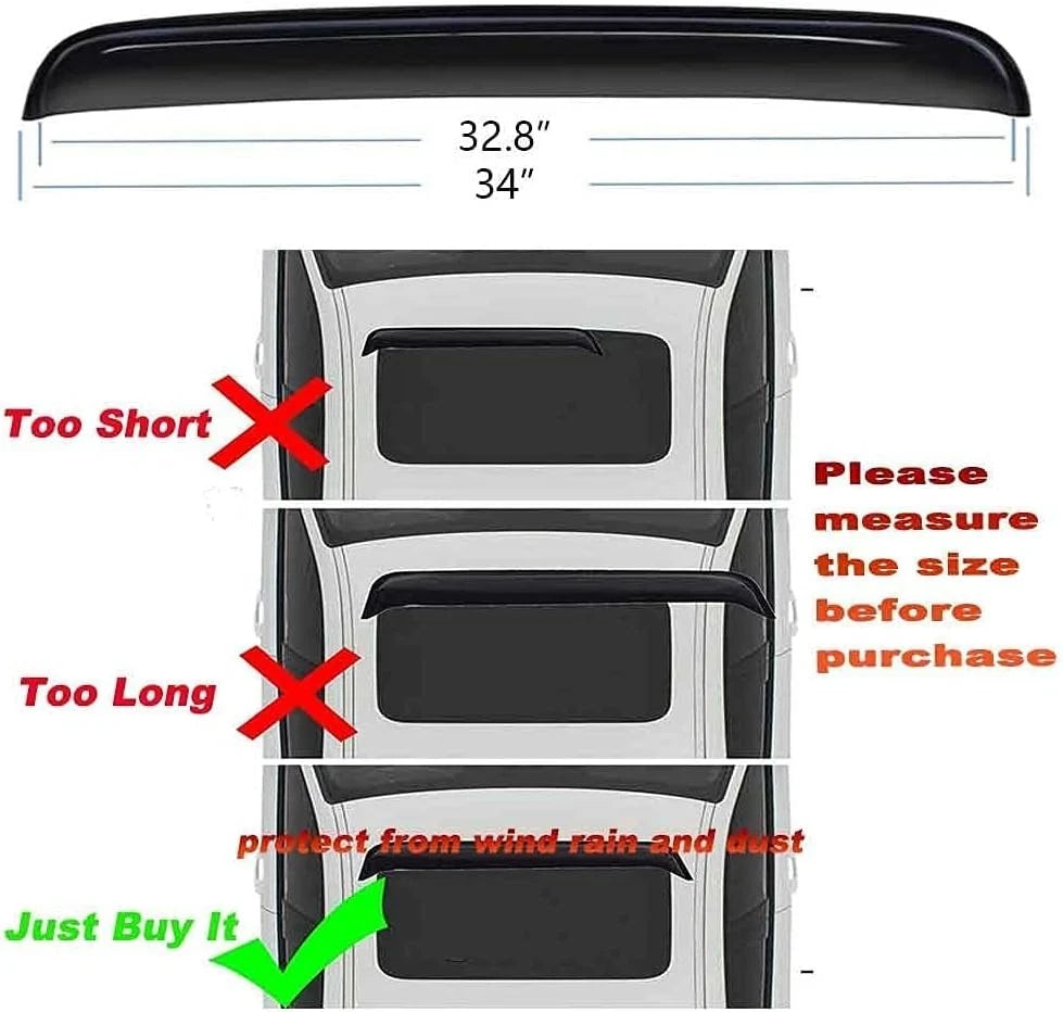 Sunroof visor size guide showing proper fitment for vehicle roof opening