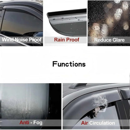 Toyota RAV4 window visor rain guards showing wind noise rain glare fog and air circulation benefits