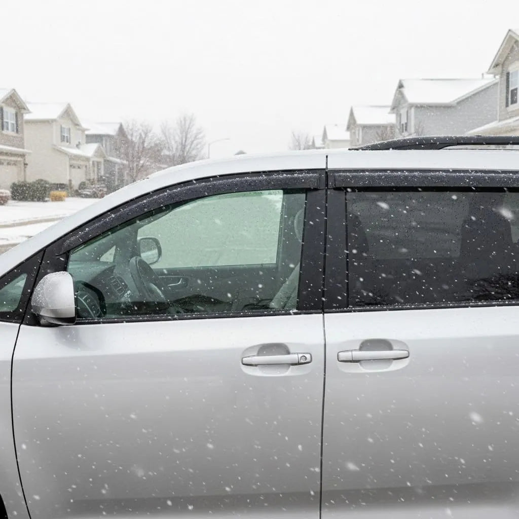 2011-2020 Toyota Sienna with smoke window visor rain guards installed in snowy weather
