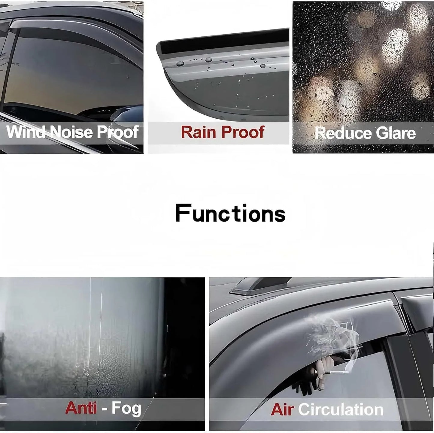 Toyota Sienna window visor rain guards showing wind noise rain glare fog and air circulation benefits
