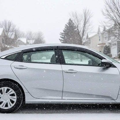 2016-2021 Honda Civic Sedan with smoke window visor rain guards installed in snowy weather