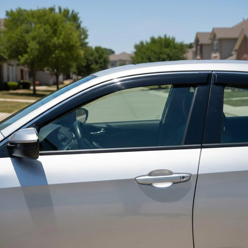 Honda Civic Sedan smoke tape-on window vent deflectors installed for sun shade and fresh air