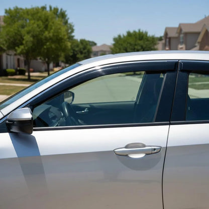 Honda Civic Sedan smoke tape-on window vent deflectors installed for sun shade and fresh air