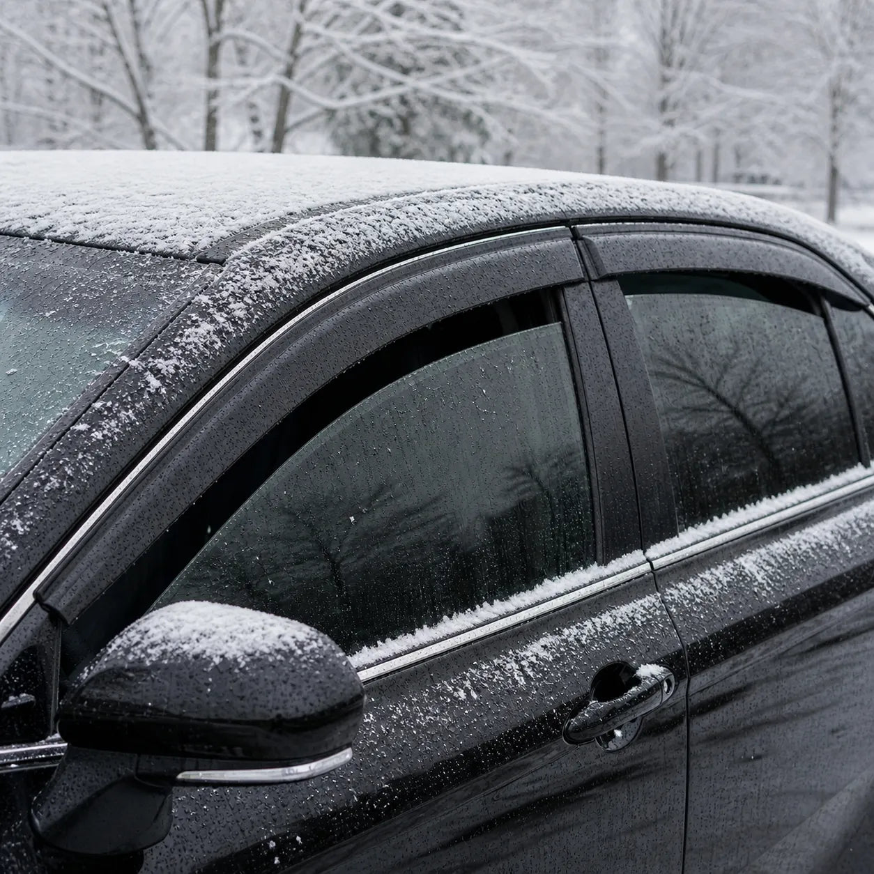 2018-2024 Toyota Camry smoke window vent deflectors installed in snowy weather