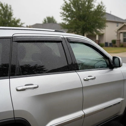 Jeep Grand Cherokee WK2 with smoke outside-mount window visor rain guards installed