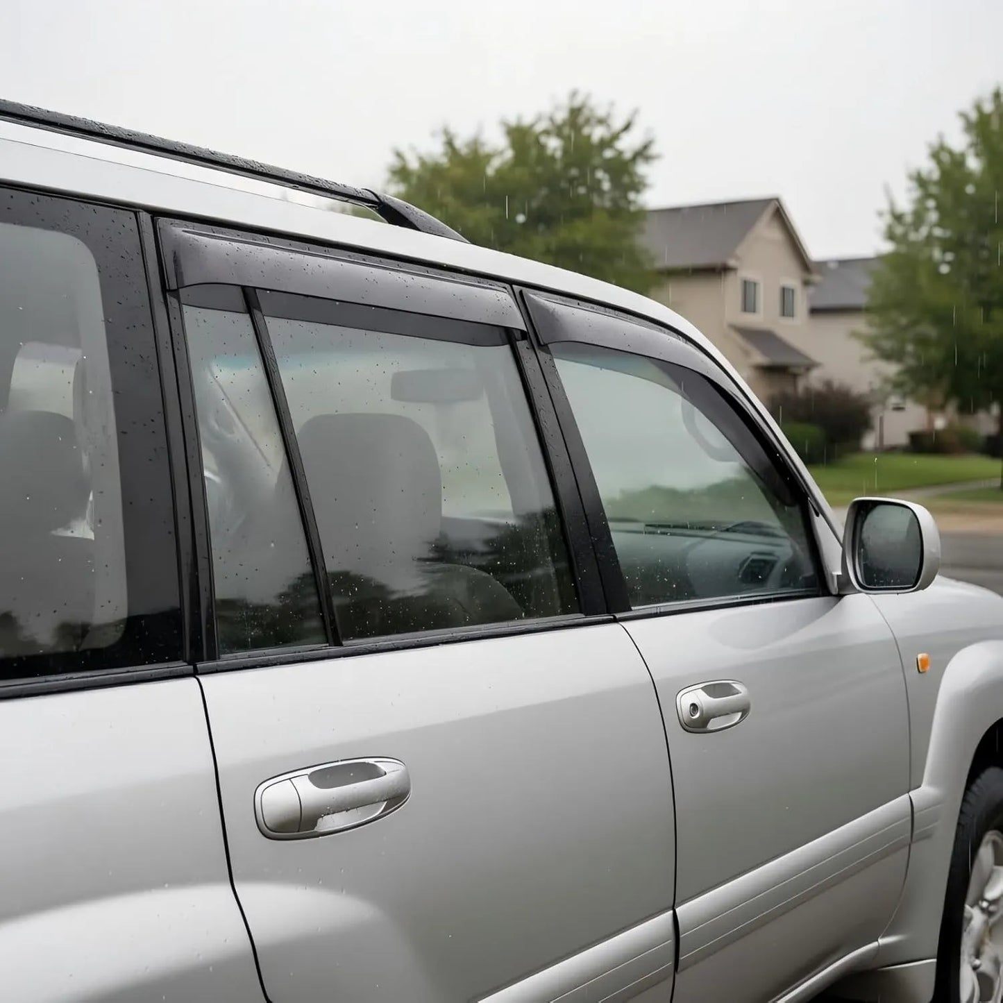 Toyota Land Cruiser with smoke outside-mount window visor rain guards installed