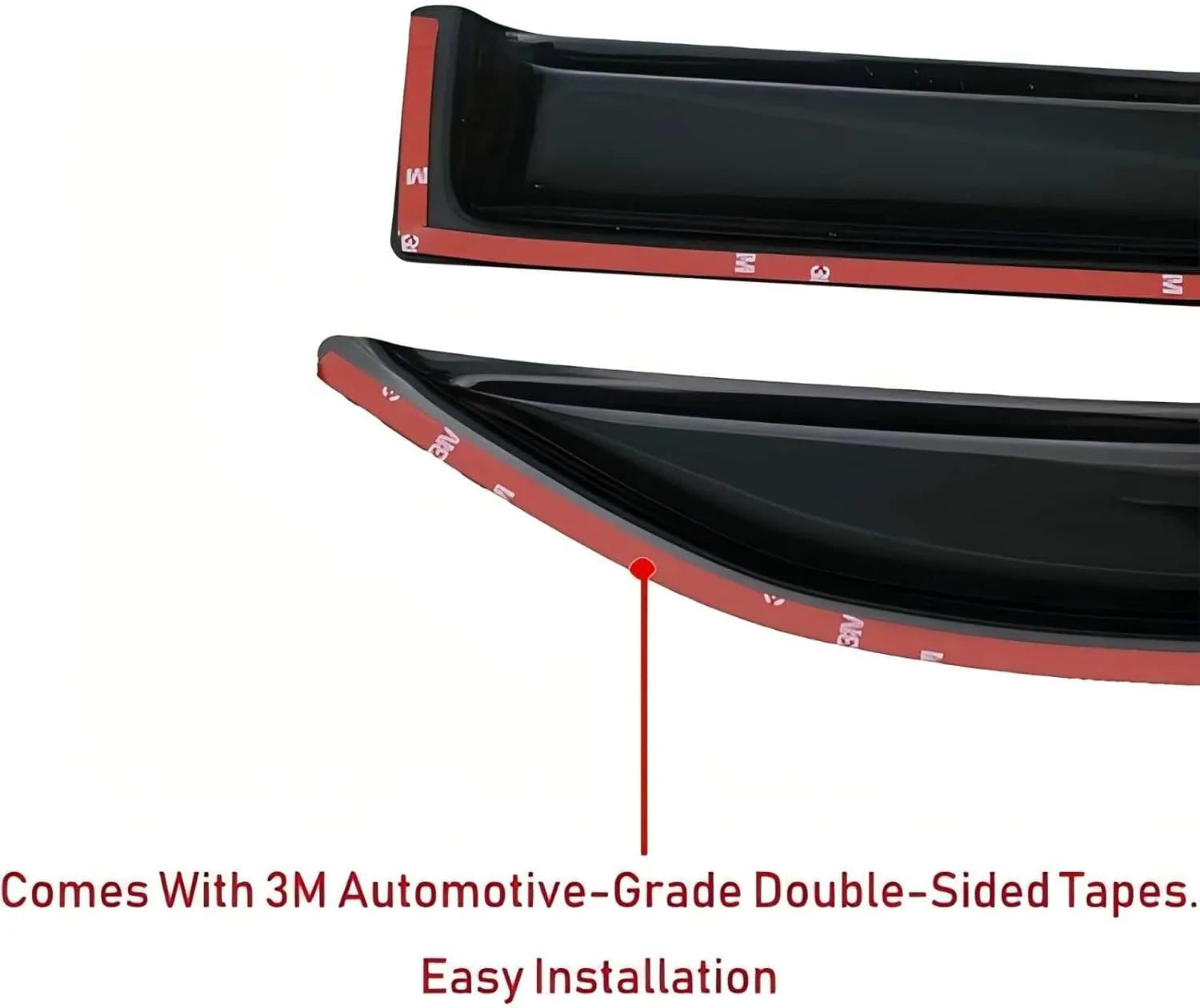 Dodge Ram smoke window visor rain guards with adhesive tape detail for easy installation