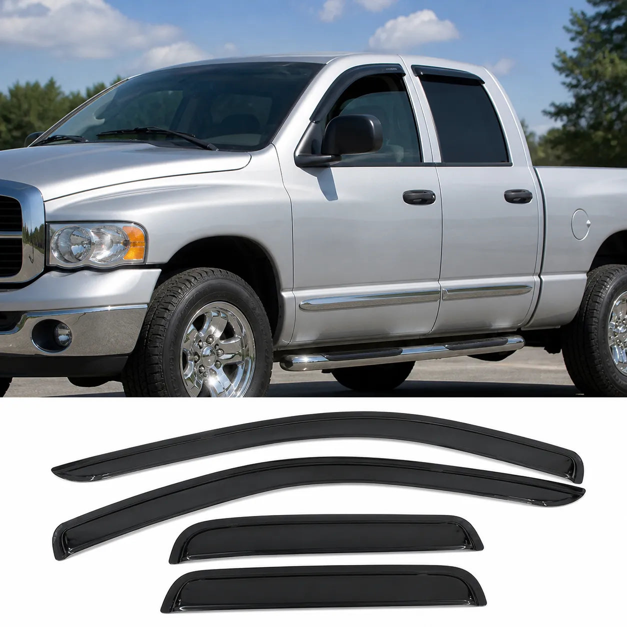 4pcs smoke window visor rain guards for 2002-2009 Dodge Ram 1500 2500 3500 Quad Crew Cab