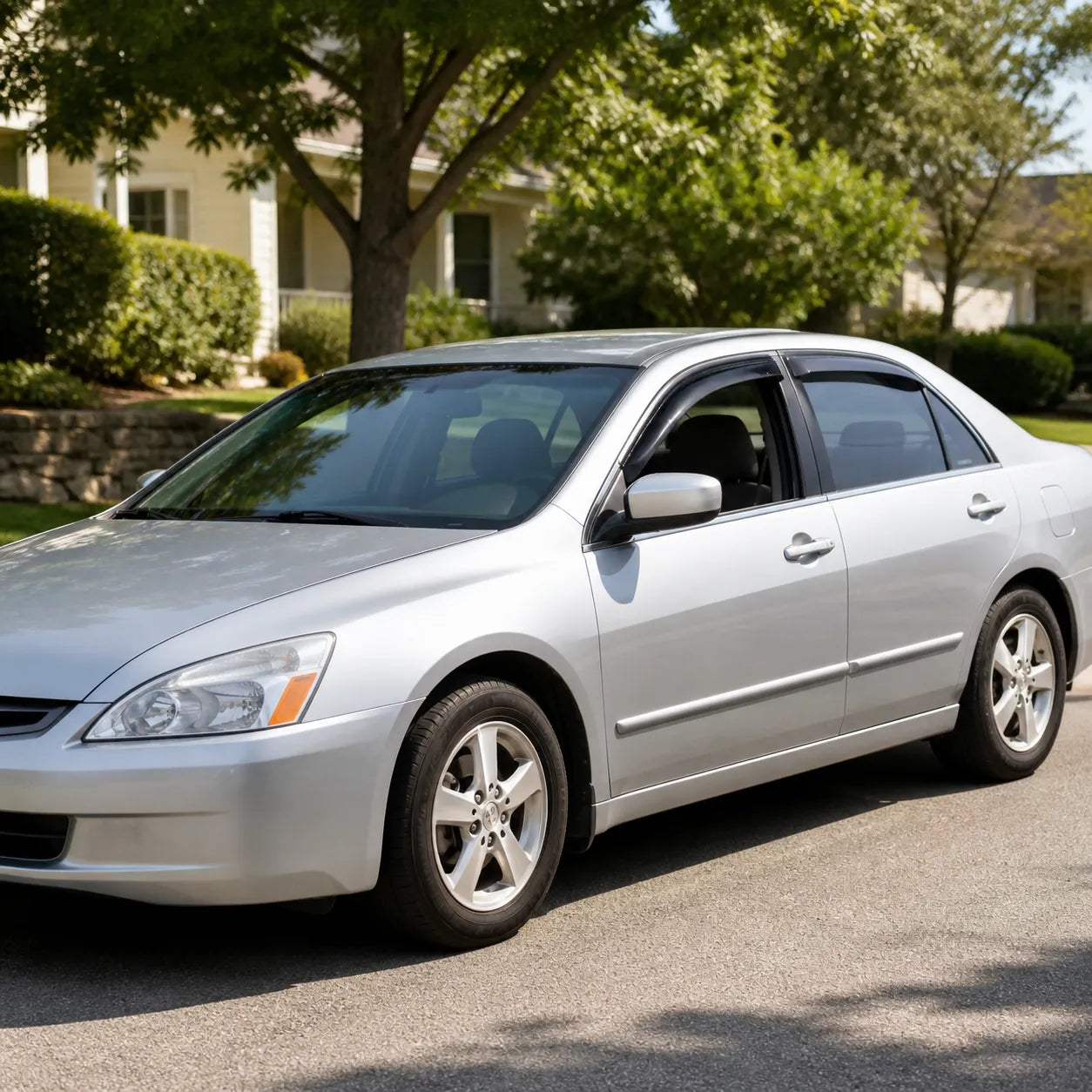 2003-2007 Honda Accord Sedan with smoke window visor rain guards installed