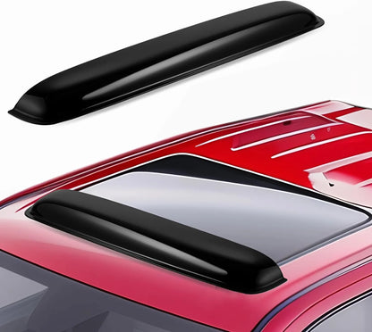 38 inch universal smoke sunroof wind deflector installed on a red vehicle roof