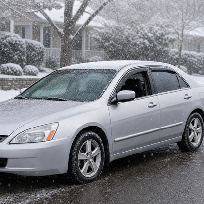 Honda Accord Sedan smoke window visor rain guards installed in snowy weather