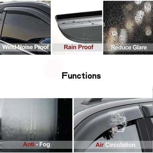 Ram window visor rain guards showing wind noise rain glare fog and air circulation benefits