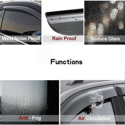Ram window visor rain guards showing wind noise rain glare fog and air circulation benefits