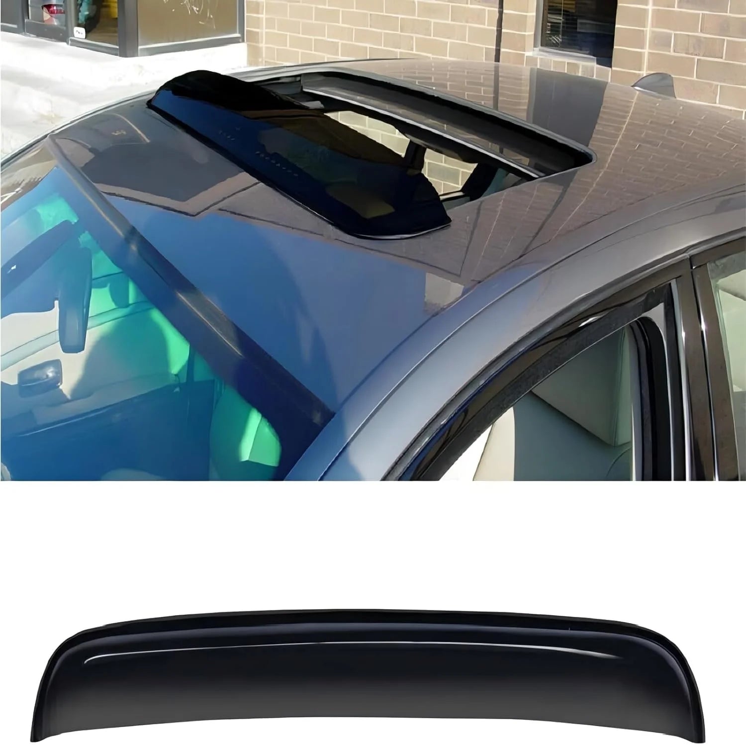 Universal smoke sunroof wind deflector installed above a vehicle sunroof opening