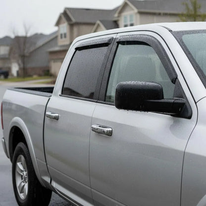 Ram 1500 2500 3500 Crew Cab Mega Cab smoke outside-mount window visor rain guards installed